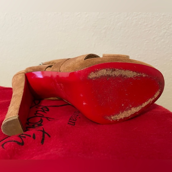 Louboutin brown suede sandal ankle wrap bootie 37.5 - Picture 7 of 15